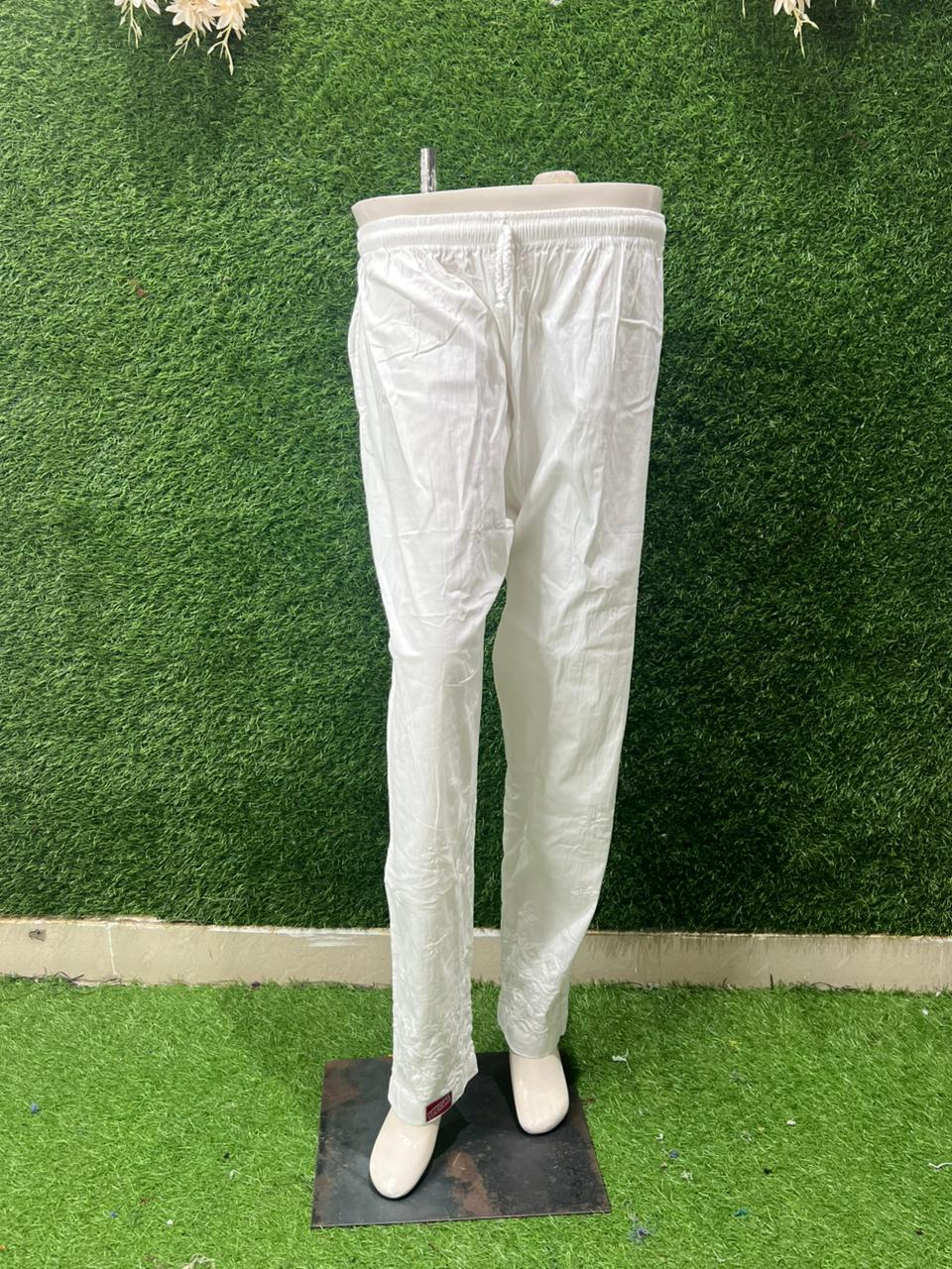 Lucknowi Chikankari Handwork Pants in Cotton & Stretchable Lycra Fabric