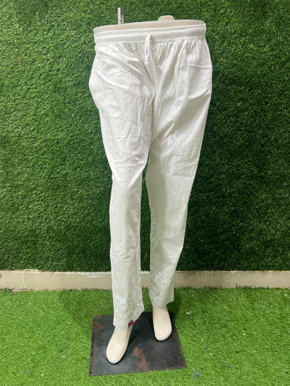 Lucknowi Chikankari Handwork Pants in Cotton & Stretchable Lycra Fabric