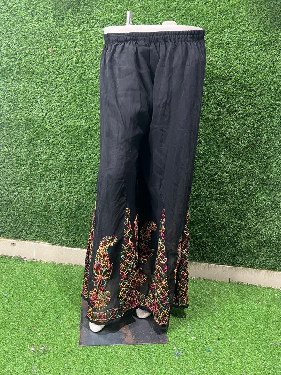 Lucknow Chikankari Black Georgette Sharara with Lining – Hand Embroidered