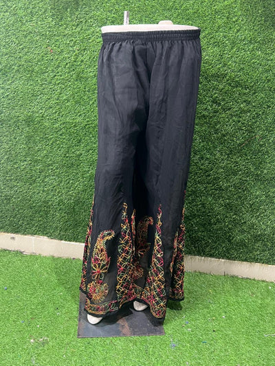 Lucknow Chikankari Black Georgette Sharara with Lining – Hand Embroidered