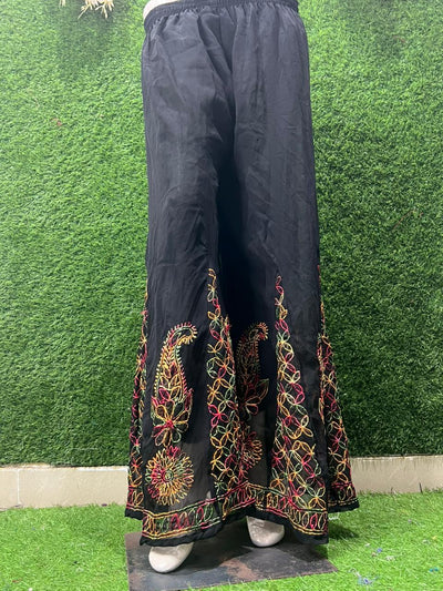 Lucknow Chikankari Black Georgette Sharara with Lining – Hand Embroidered