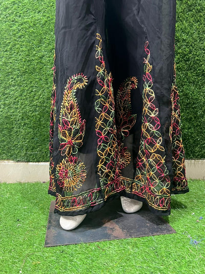 Lucknow Chikankari Black Georgette Sharara with Lining – Hand Embroidered