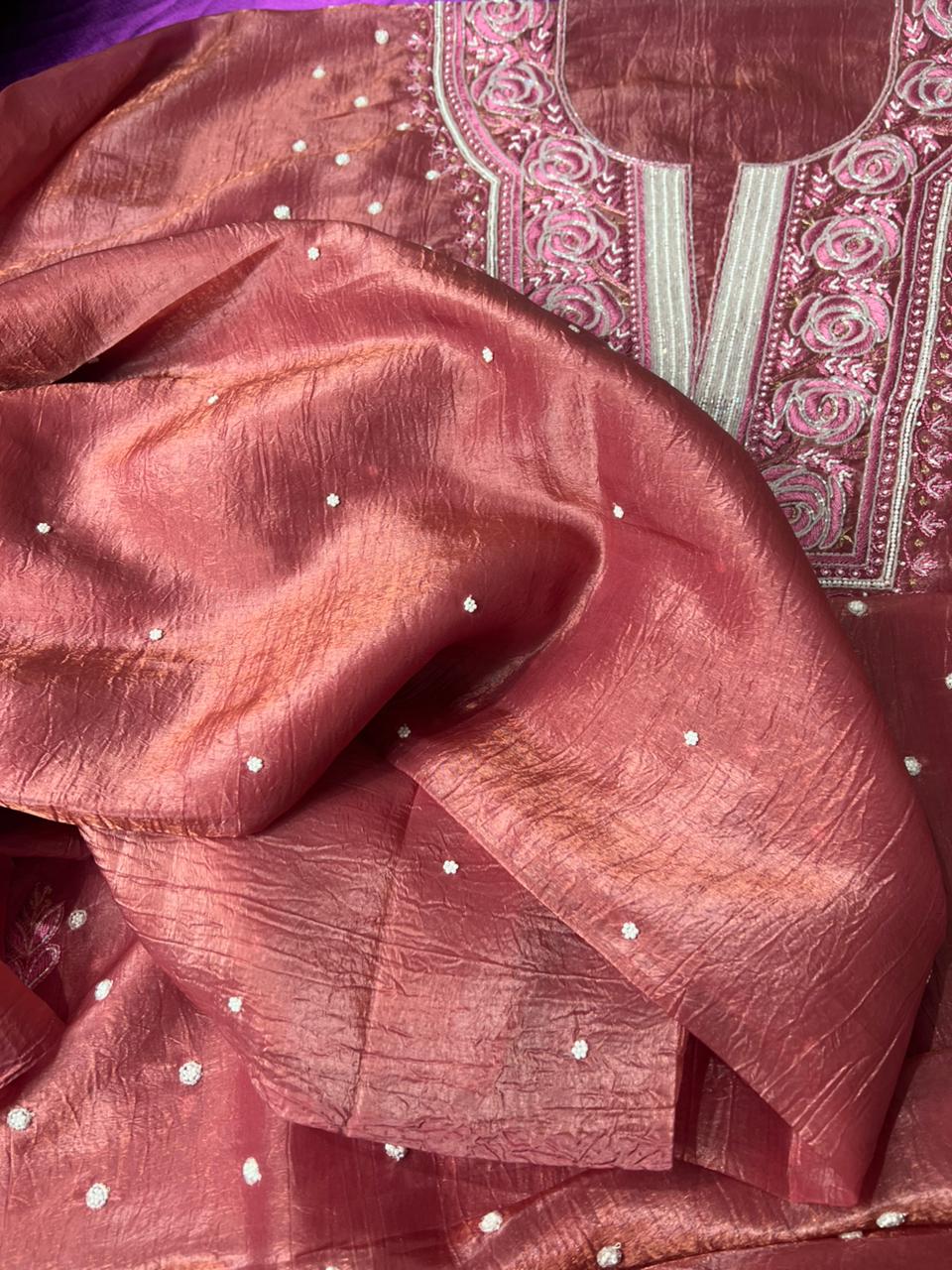 Moonga Silk Chikankari Pearl and Cutdana Work Kurta and Dupatta