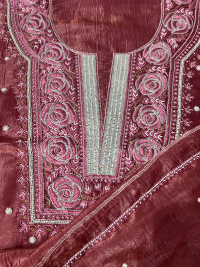 Moonga Silk Chikankari Pearl and Cutdana Work Kurta and Dupatta