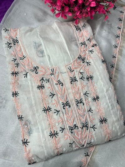 Lucknowi Chikankari Mul Chanderi Anarkali Suit with Pearl & Cutdana Handwork (2-Piece Set)