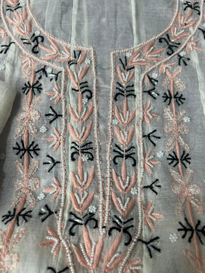 Lucknowi Chikankari Mul Chanderi Anarkali Suit with Pearl & Cutdana Handwork (2-Piece Set)