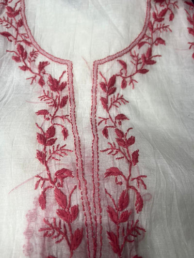 Lucknowi Chikankari Mul Chanderi Unstitched Suit with Kurta & Dupatta