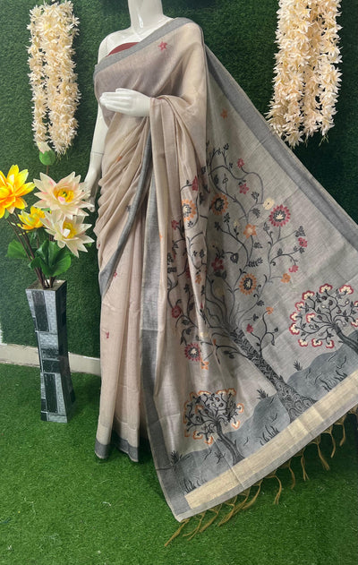 Meghnna Tussar Designer Saree with Floral Prints