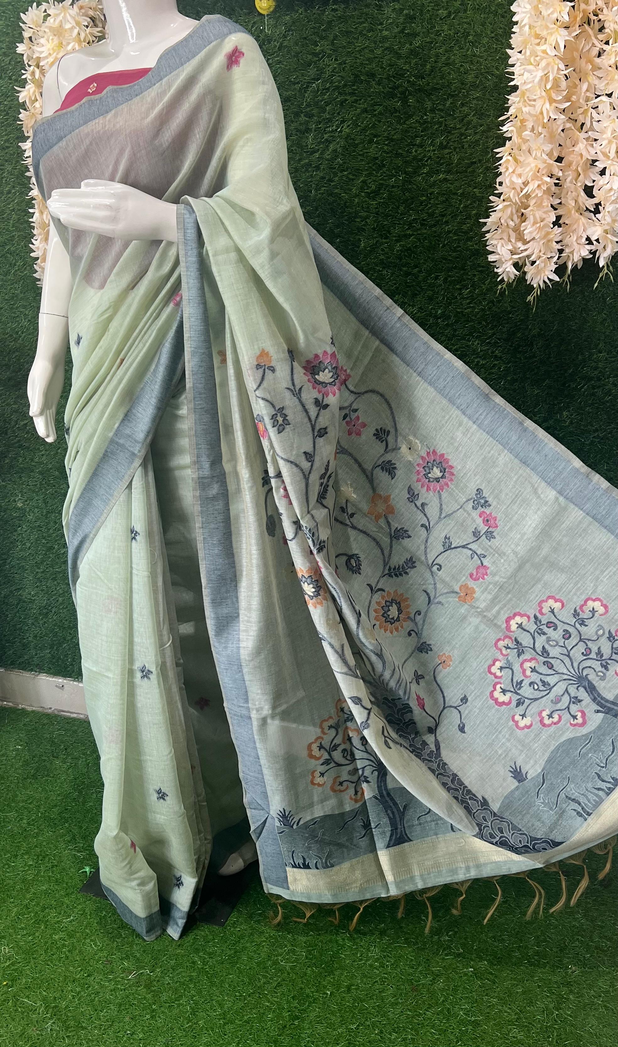 Meghnna Tussar Designer Saree with Floral Prints