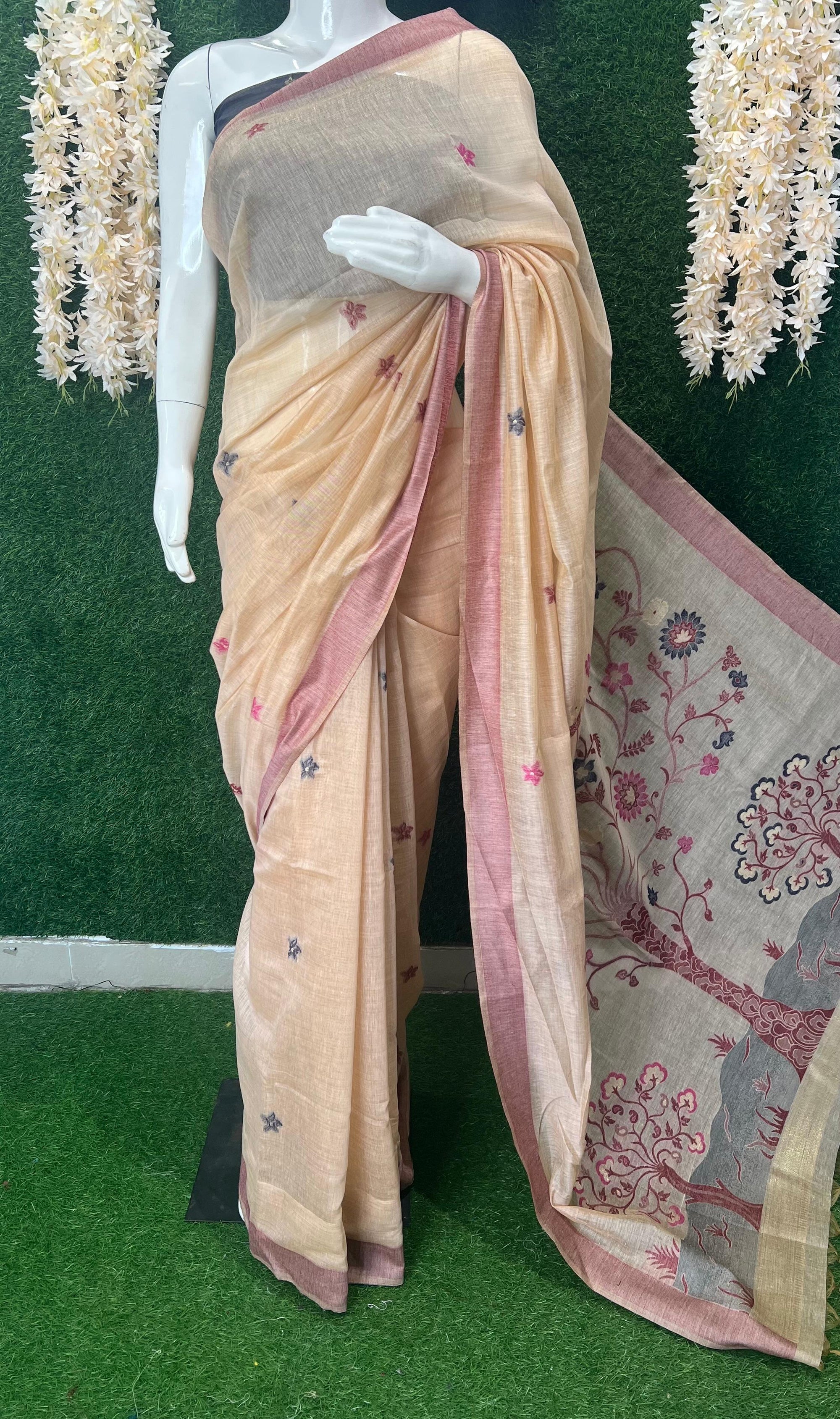 Meghnna Tussar Designer Saree with Floral Prints