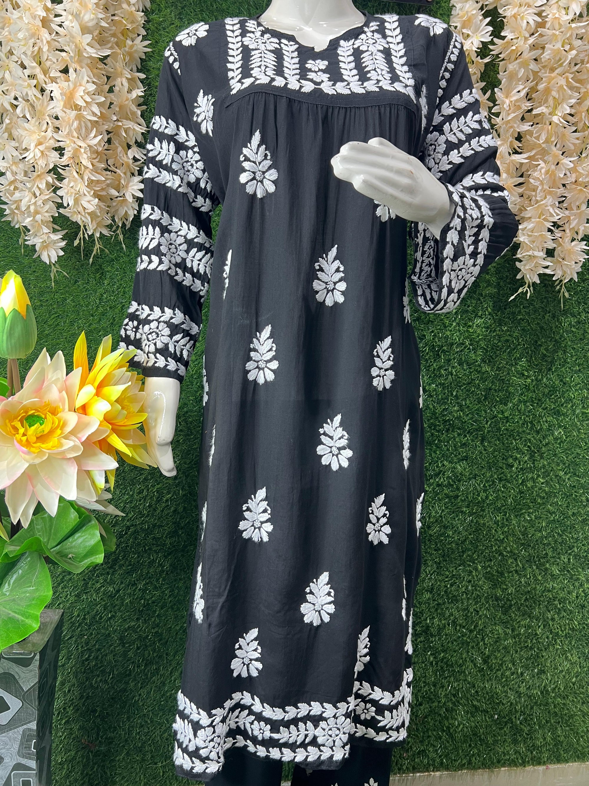 Lucknowi Chikankari Handwork Nyra Cut Kurti with Palazzo Set