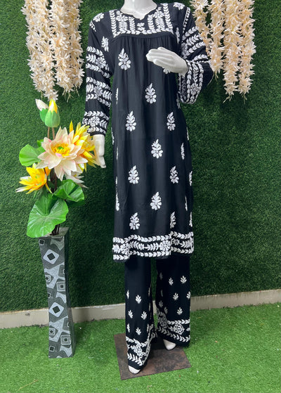 Lucknowi Chikankari Handwork Nyra Cut Kurti with Palazzo Set