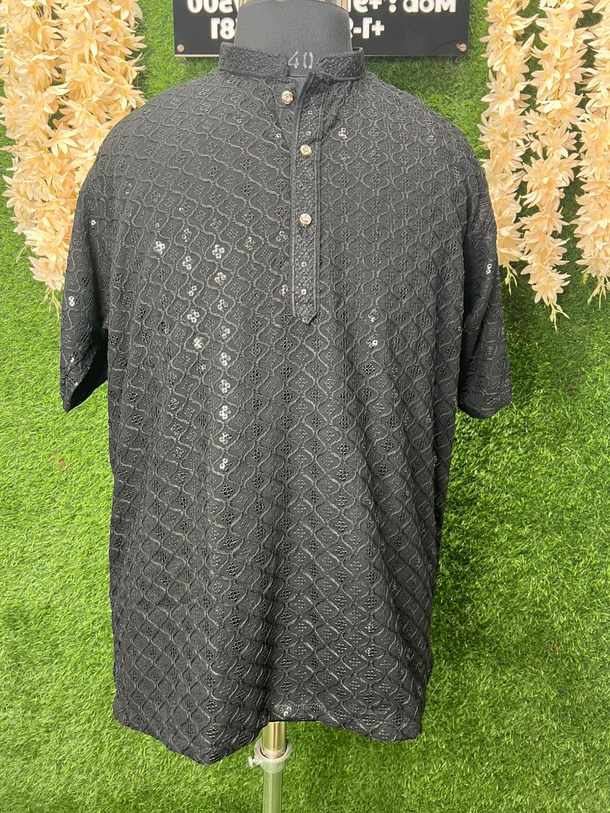 Men’s Chikankari Sequin Short Kurta