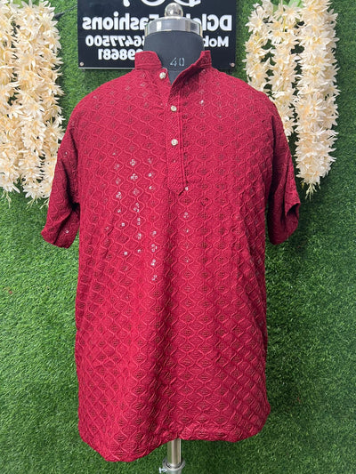 Men’s Chikankari Sequin Short Kurta