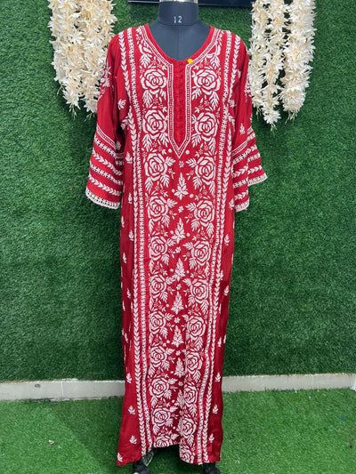 Lucknowi Chikankari Muslin Silk Maharani long Dress with Full Lace Work