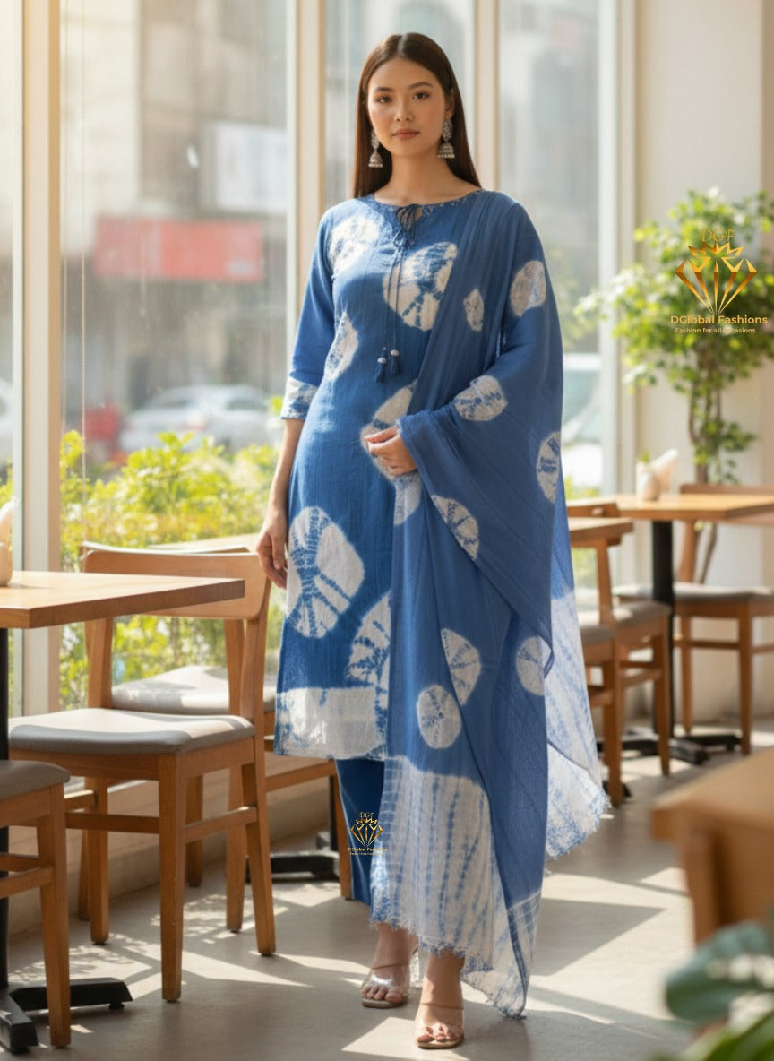 Hand-Dyed Cotton Shibori Print Suit Set