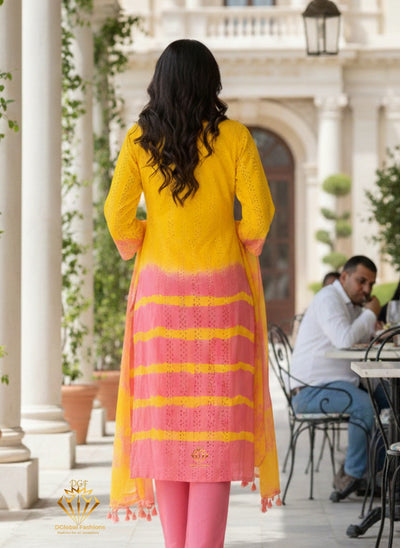 Women’s Tie & Dye Cotton Straight Kurta with Pant & Dupatta