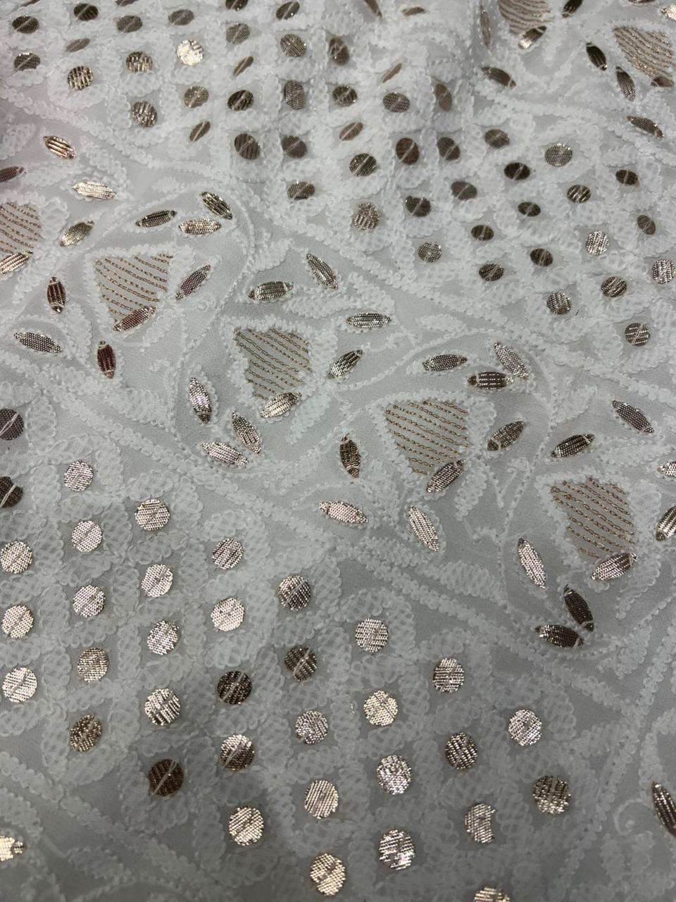 Viscose Georgette Lucknowi Chikankari Unstitched Suit Set with Kasab Gota Patti Work