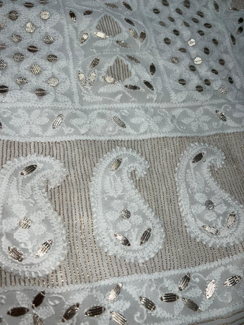 Viscose Georgette Lucknowi Chikankari Unstitched Suit Set with Kasab Gota Patti Work