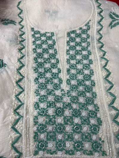 Lucknowi Chikankari Kurta & Dupatta Set in Mulmul Chanderi with Pearl & Cutdana Embroidery