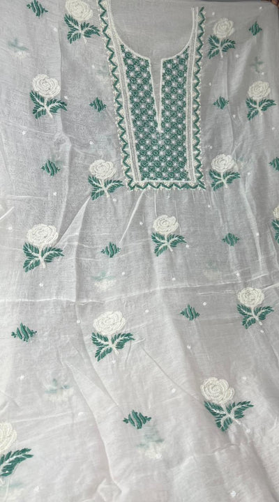 Lucknowi Chikankari Kurta & Dupatta Set in Mulmul Chanderi with Pearl & Cutdana Embroidery