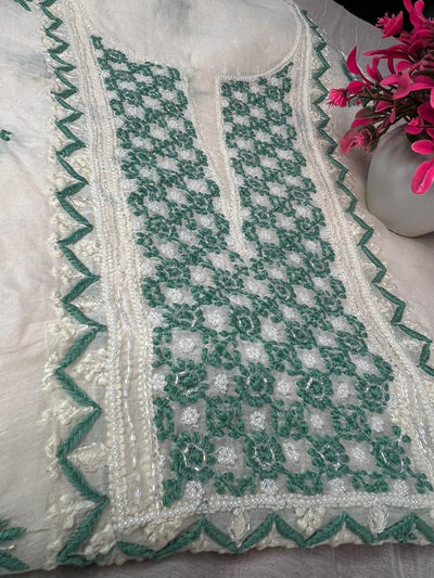 Lucknowi Chikankari Kurta & Dupatta Set in Mulmul Chanderi with Pearl & Cutdana Embroidery