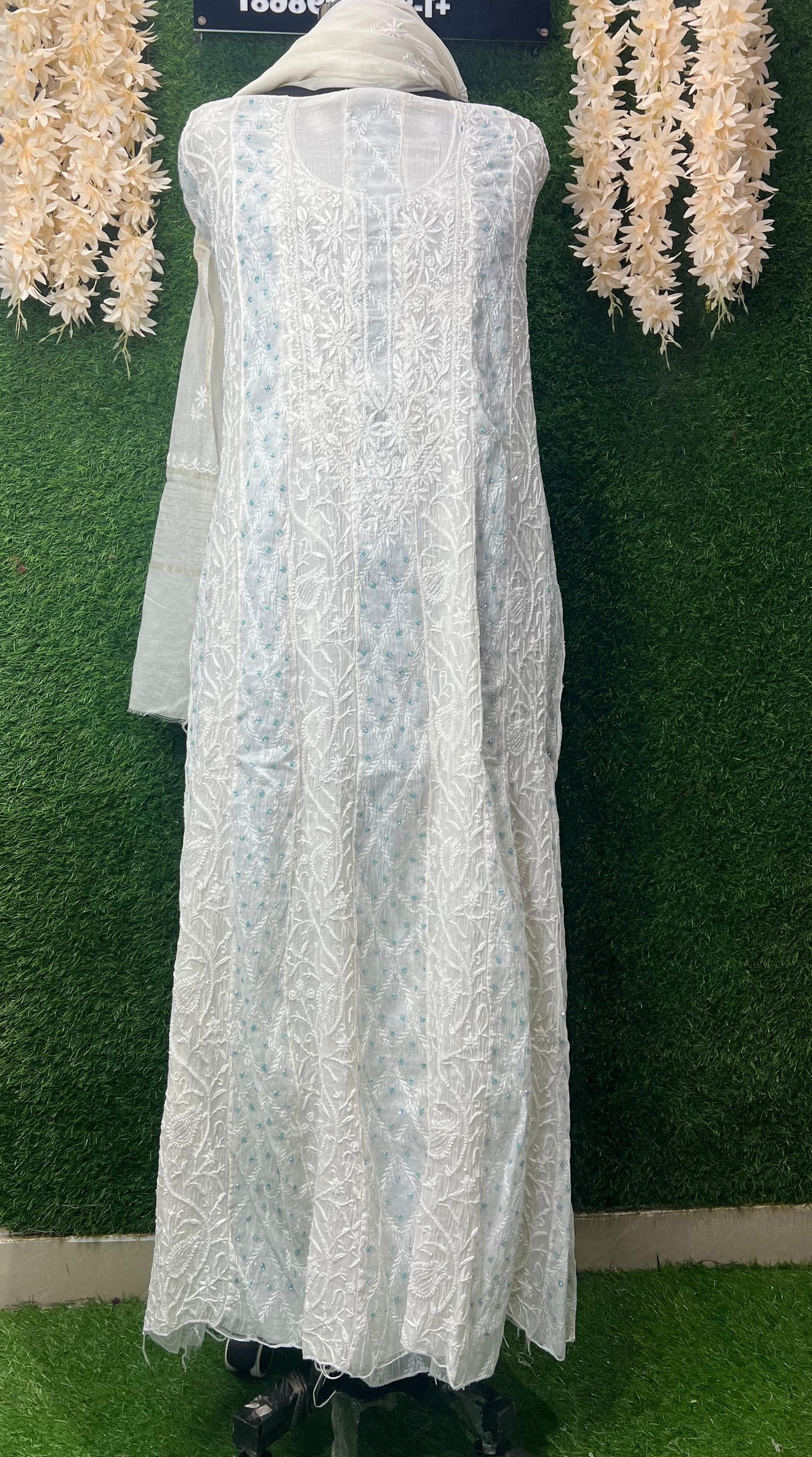 Lucknowi Chikankari Mul Chanderi Suit with Pearl & Cutdana Handwork (2-Piece Set)