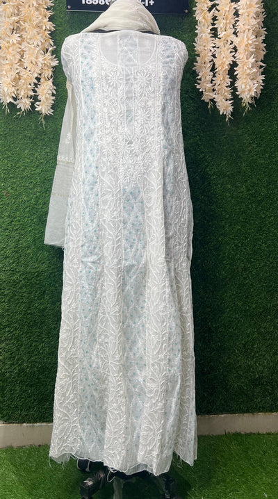 Lucknowi Chikankari Mul Chanderi Suit with Pearl & Cutdana Handwork (2-Piece Set)