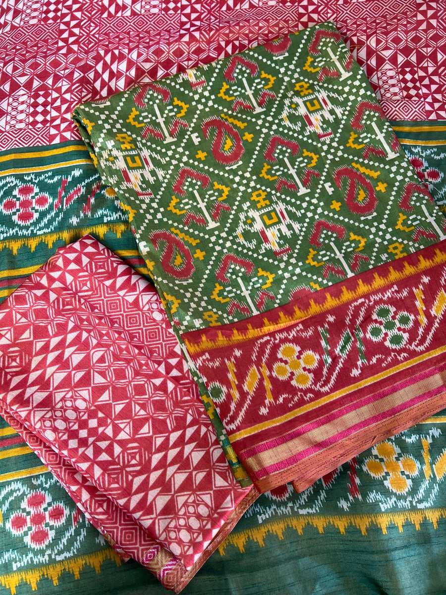 Patola Unstitched Suit Set | Top, Bottom & Dupatta