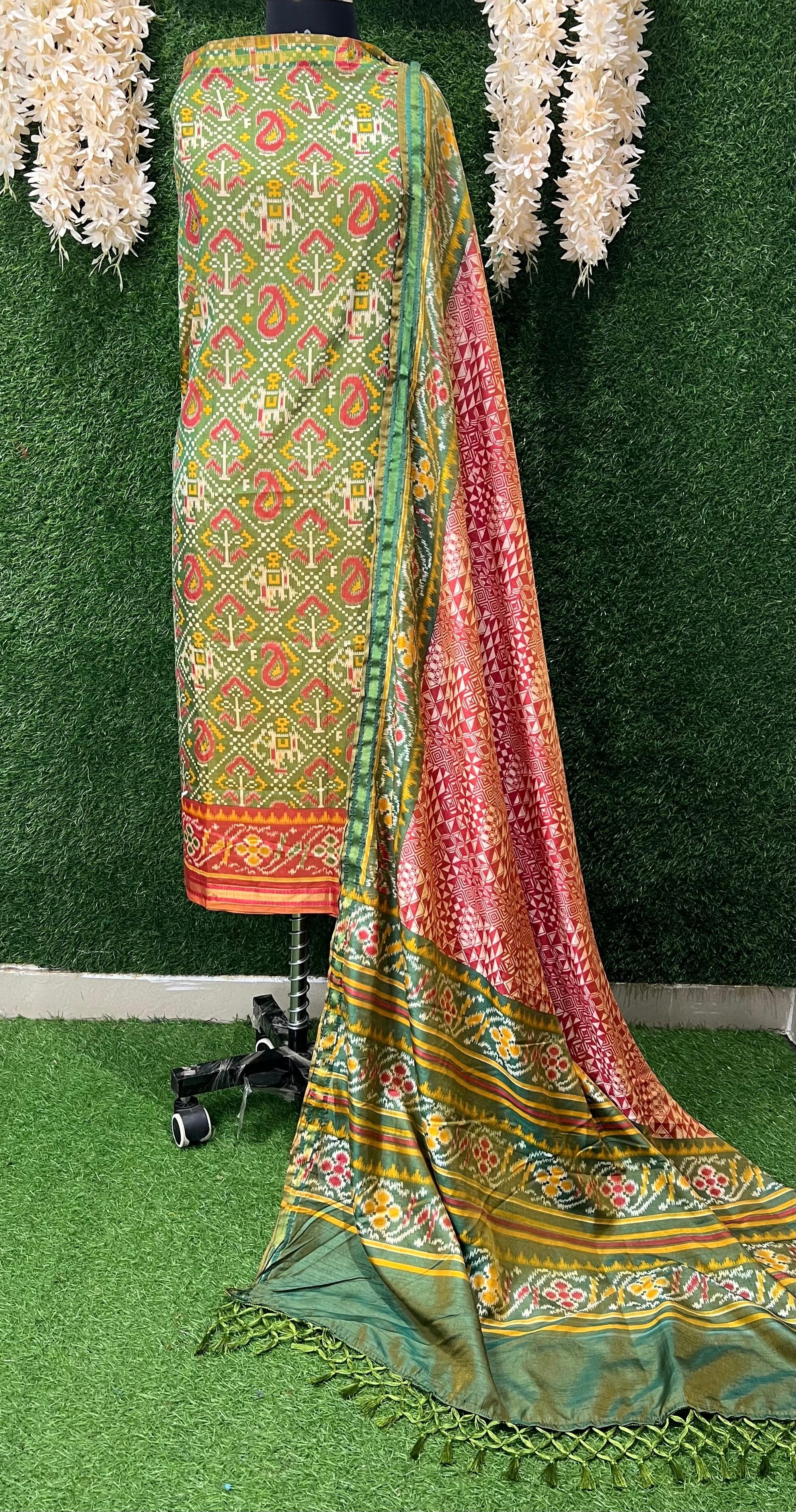 Patola Unstitched Suit Set | Top, Bottom & Dupatta