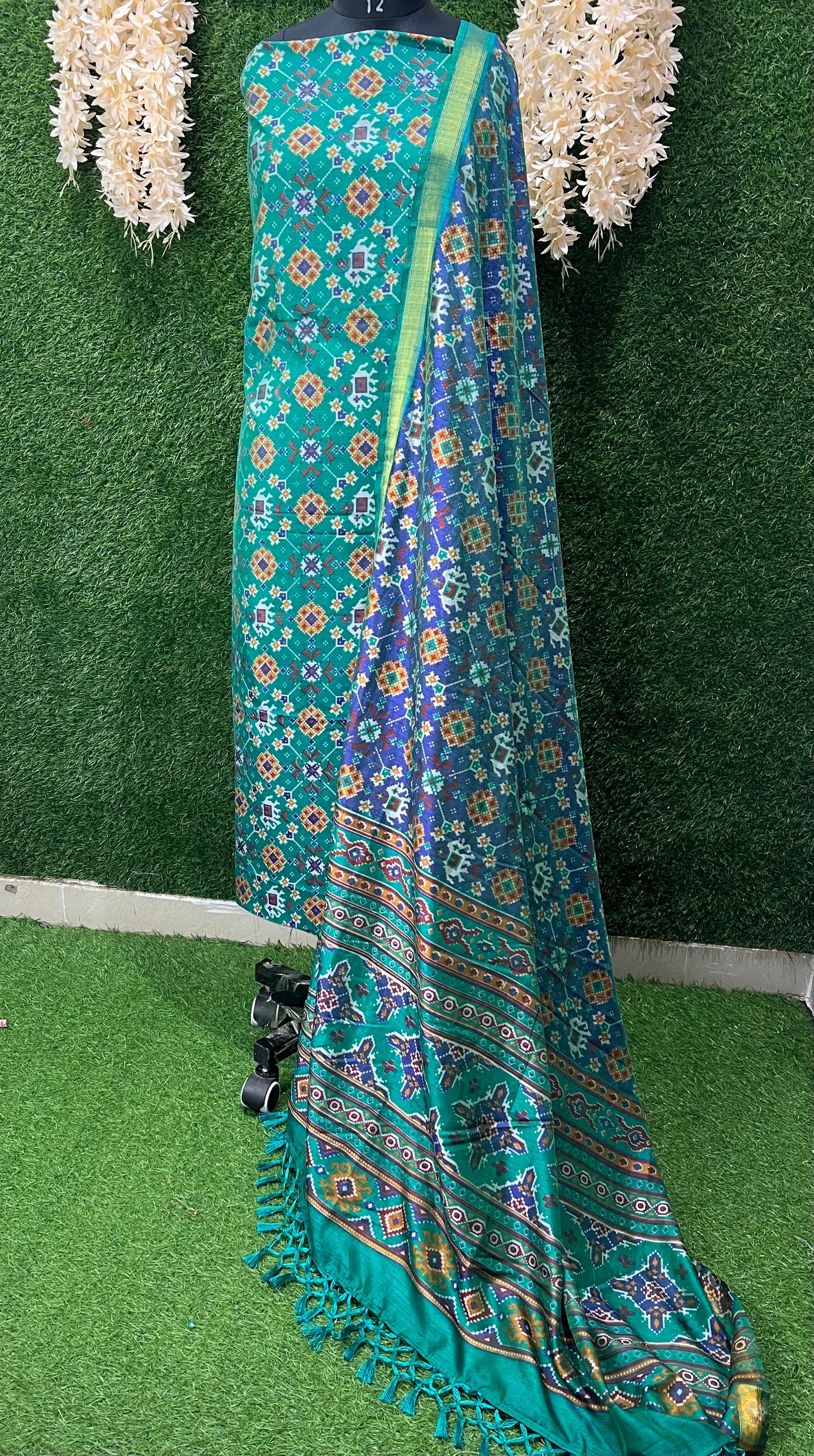 Patola Unstitched Suit Set | Top, Bottom & Dupatta