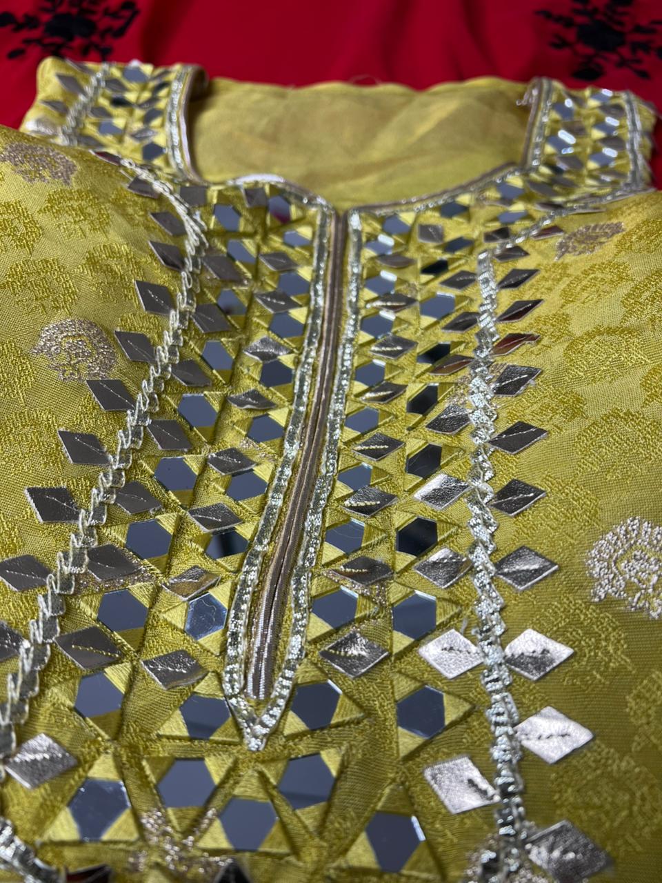 Banarasi Suit with Real Mirror & Gota Patti Handwork and Floral Banarasi Dupatta