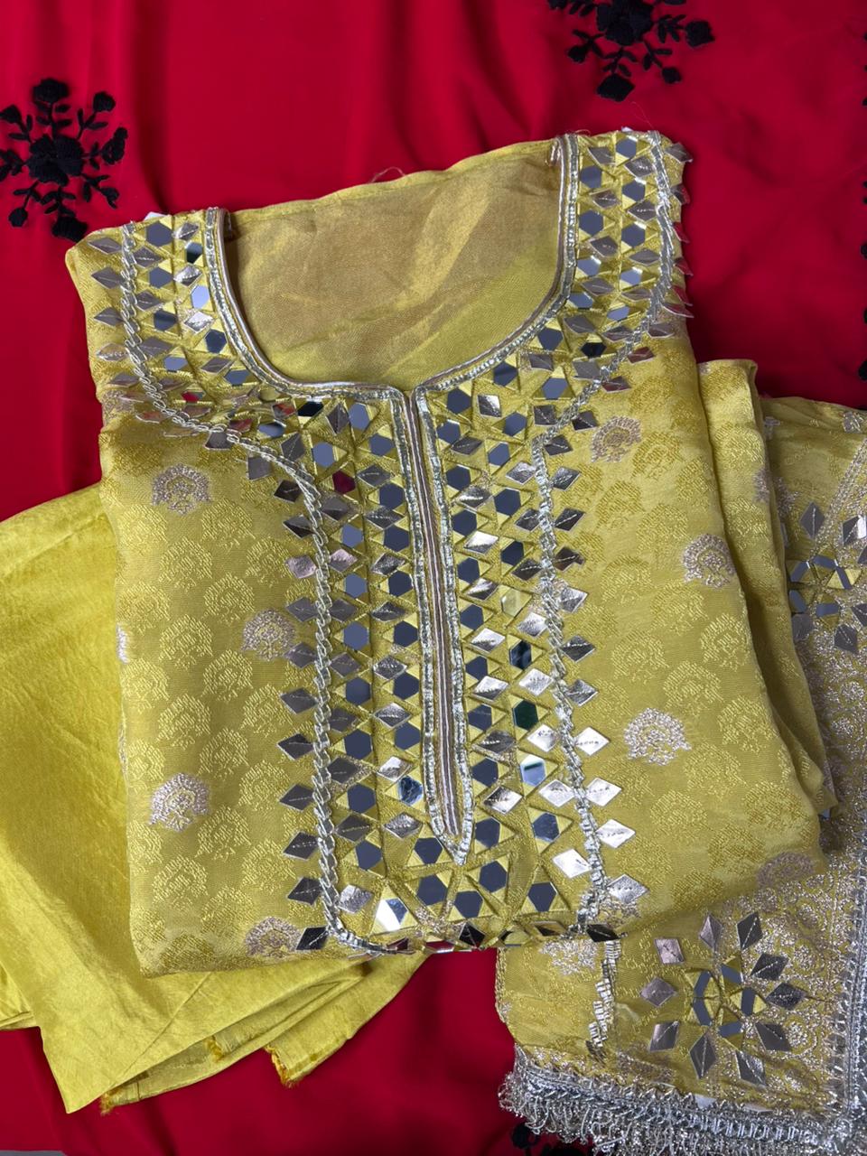 Banarasi Suit with Real Mirror & Gota Patti Handwork and Floral Banarasi Dupatta