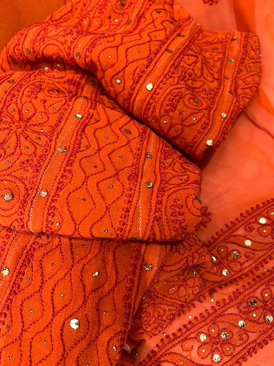 Premium Pure Georgette Lucknowi Chikankari Anarkali Set with Mukaish Work