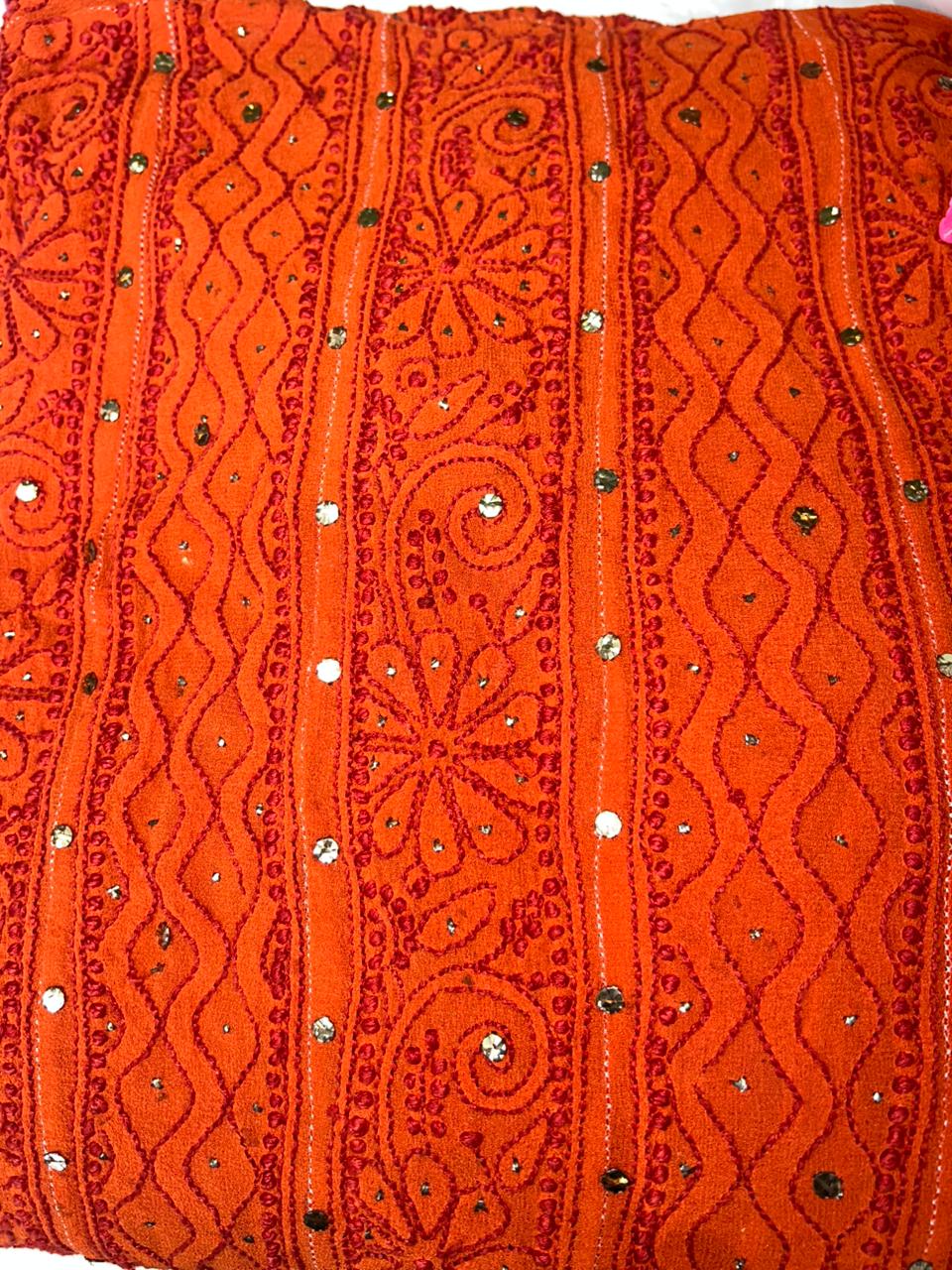 Premium Pure Georgette Lucknowi Chikankari Anarkali Set with Mukaish Work