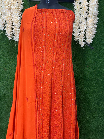 Premium Pure Georgette Lucknowi Chikankari Anarkali Set with Mukaish Work