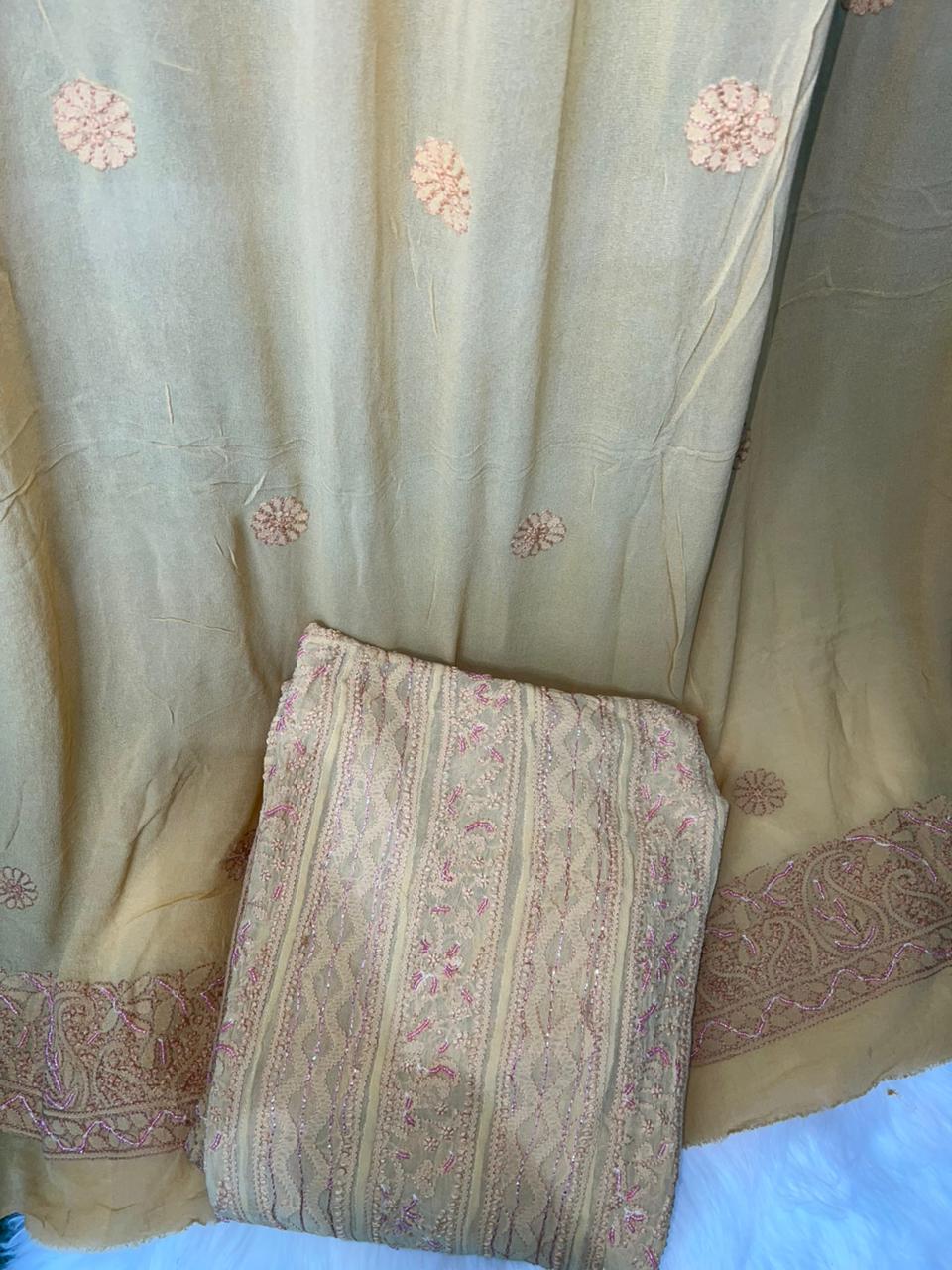 Designer Pearl Work Lucknowi Chikankari Anarkali Suit