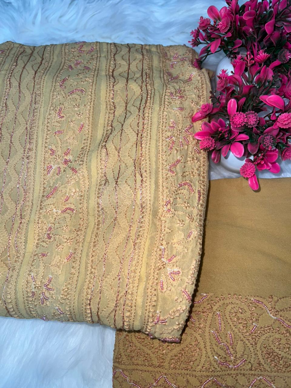 Designer Pearl Work Lucknowi Chikankari Anarkali Suit