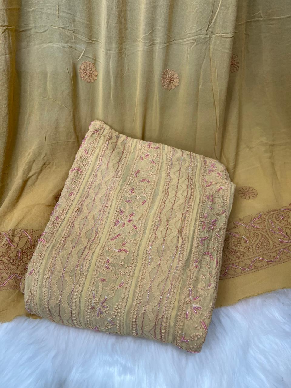 Designer Pearl Work Lucknowi Chikankari Anarkali Suit