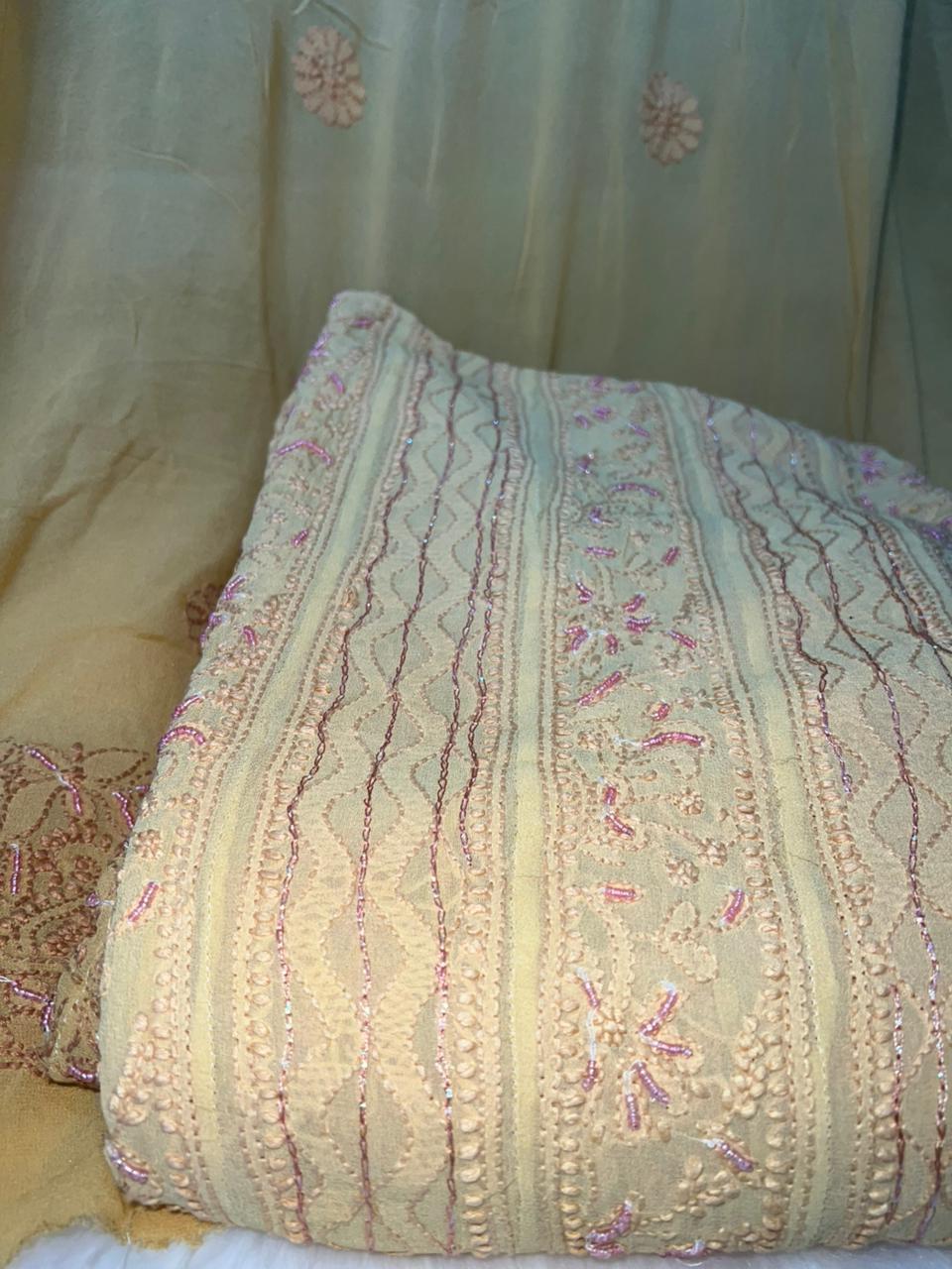 Designer Pearl Work Lucknowi Chikankari Anarkali Suit