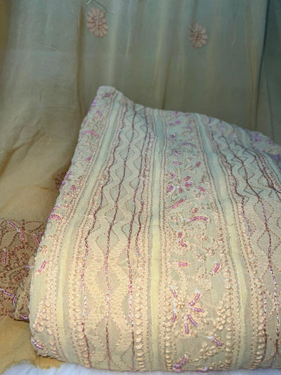 Designer Pearl Work Lucknowi Chikankari Anarkali Suit