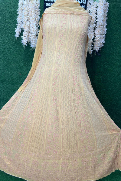 Designer Pearl Work Lucknowi Chikankari Anarkali Suit