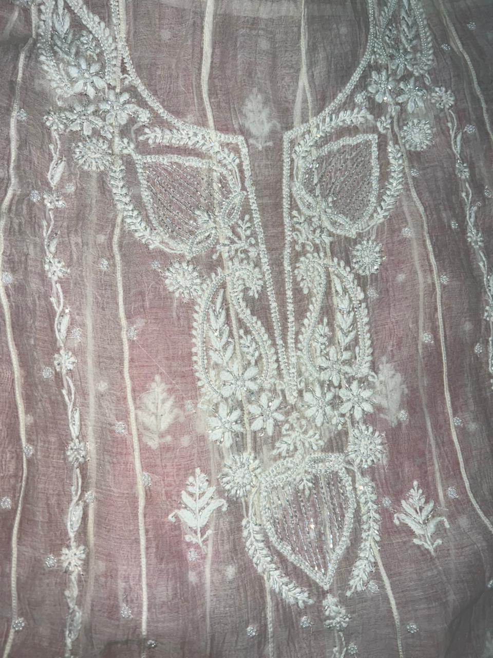 Mul Chanderi A-Line Anarkali with Dupatta featuring Pearl & Cutdana Work