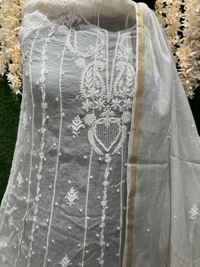 Mul Chanderi A-Line Anarkali with Dupatta featuring Pearl & Cutdana Work