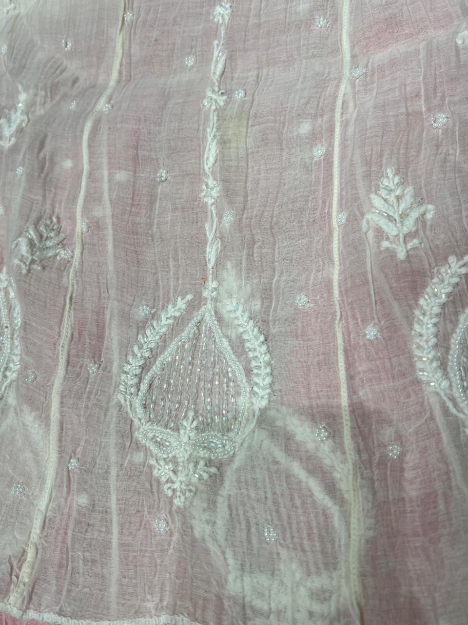 Mul Chanderi A-Line Anarkali with Dupatta featuring Pearl & Cutdana Work