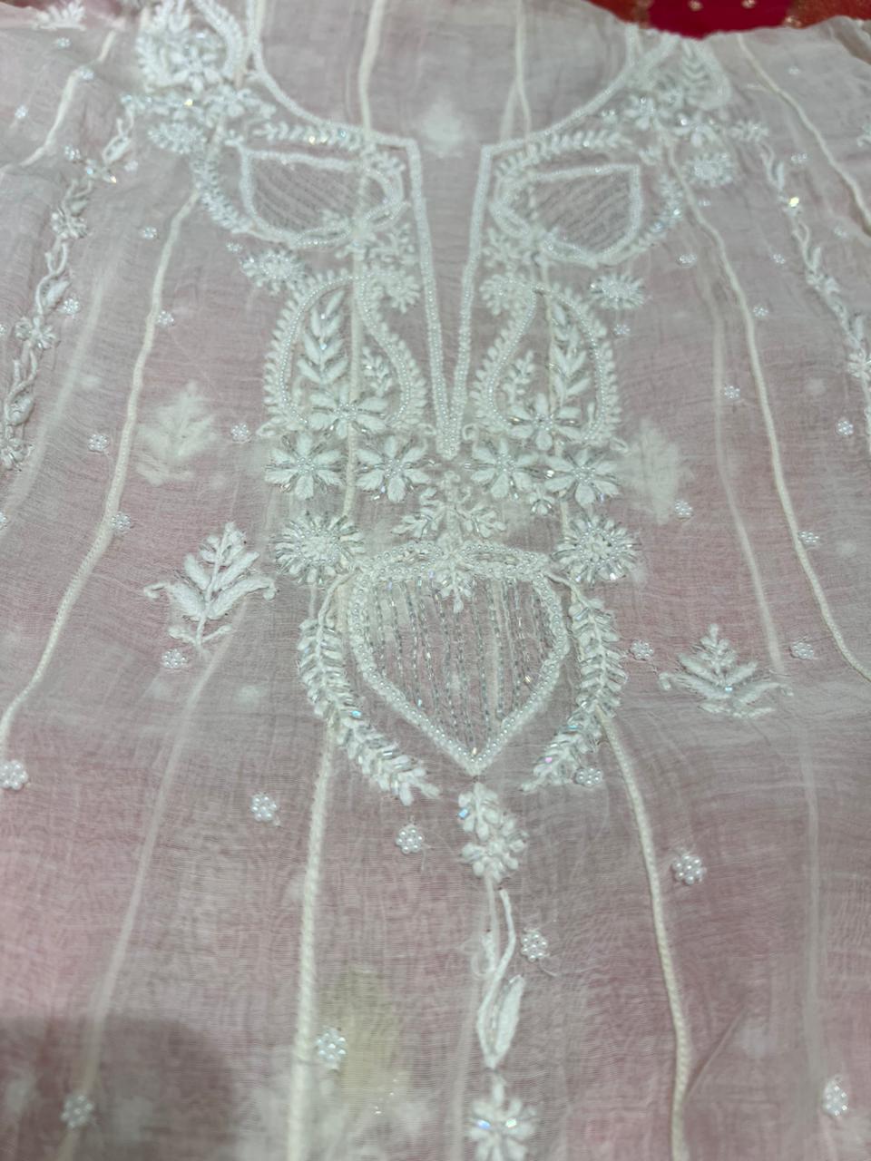 Mul Chanderi A-Line Anarkali with Dupatta featuring Pearl & Cutdana Work