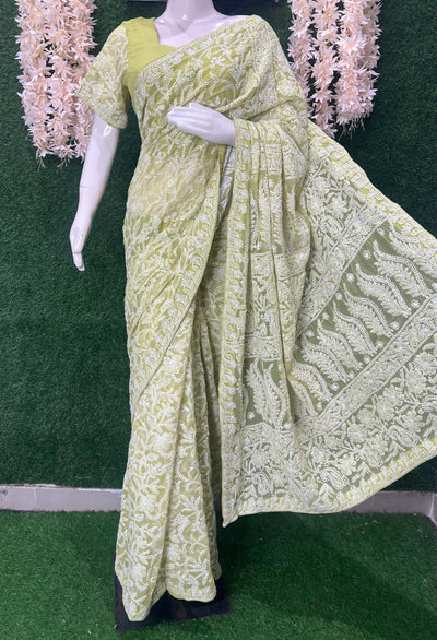 Lucknowi Chikankari Full Jaal Georgette Saree