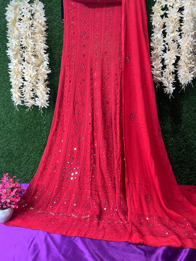 Lucknowi Chikankari Pure Georgette Anarkali & Dupatta Set