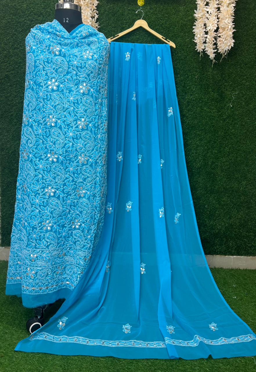 Unstitched Lucknowi Chikankari Suit Set with Gota Patti Handwork