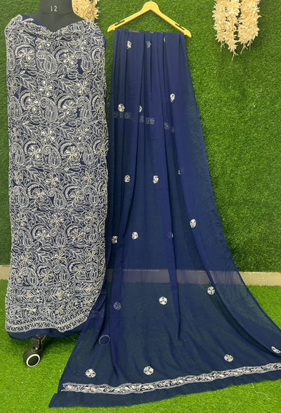 Unstitched Lucknowi Chikankari Suit Set with Gota Patti Handwork